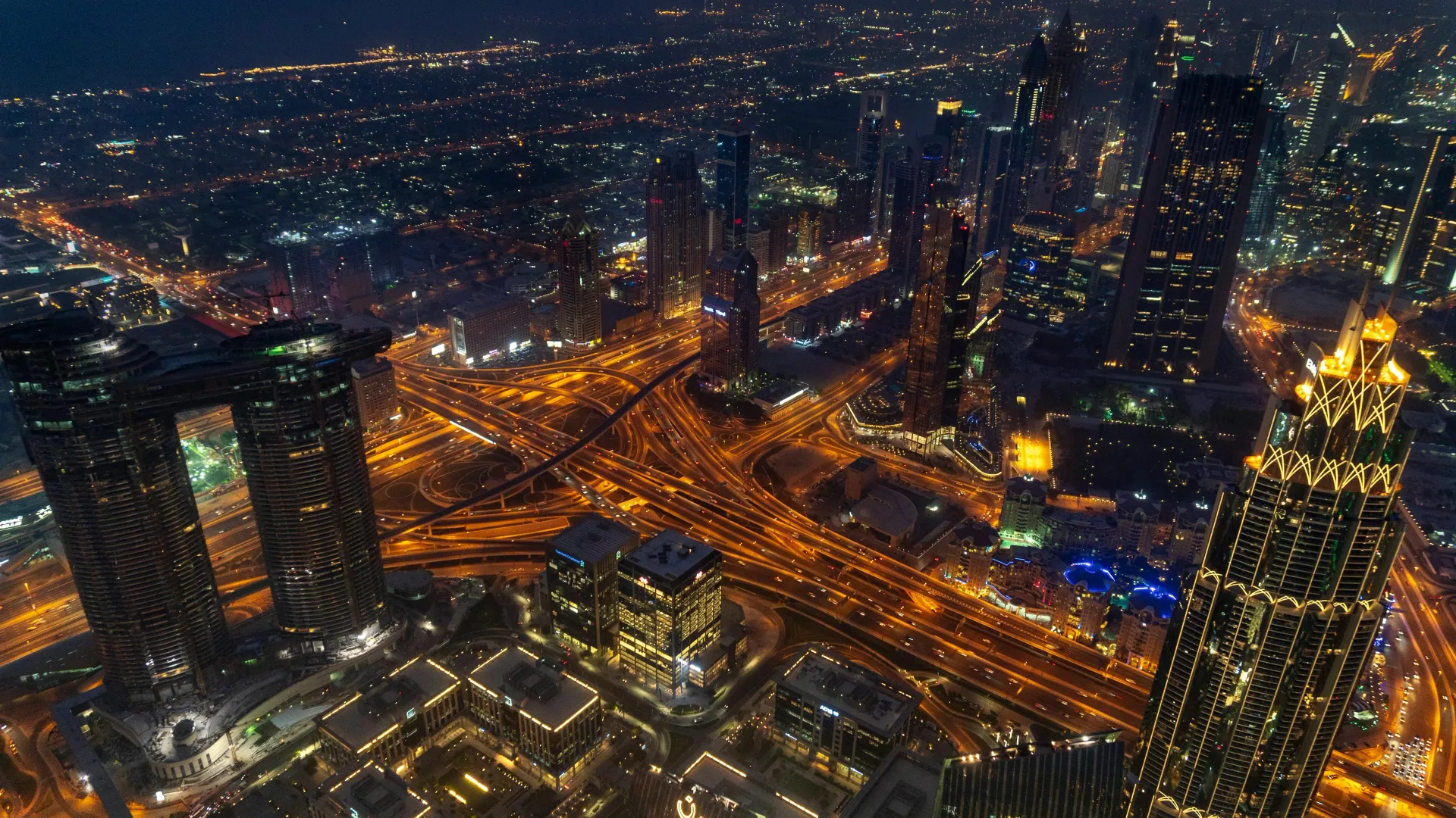 Aerial view of Dubai modern architecture and skyline